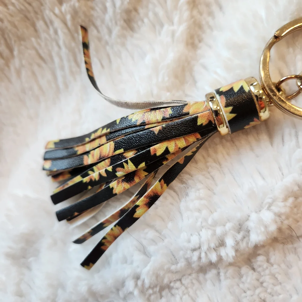 Silicone Yellow and Black Beaded Tassel Keyring Bracelet BNWOT